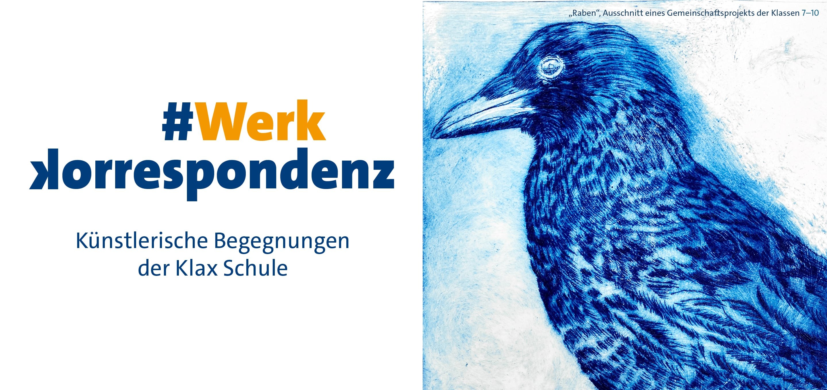 Ausstellung der Klax Schule, zu sehen ist eine Kaltnadelradierung eines blauen Rabens
